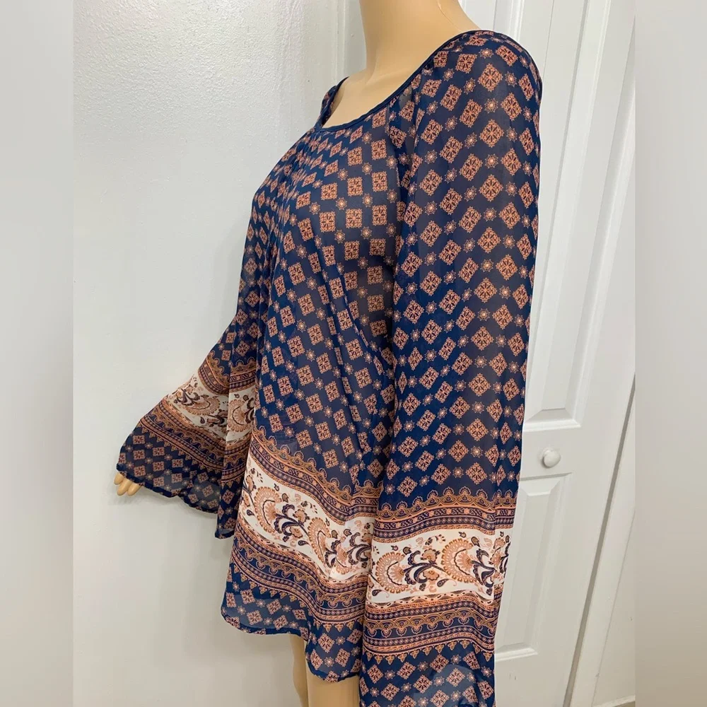 Sweet Journey Paisley Floral Long Sleeve Relaxed Tunic Blouse Women’s top size L